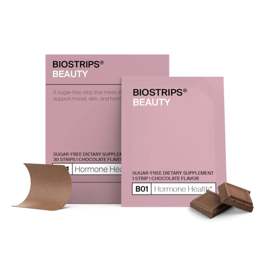 BIOSTRIPS Beauty Hormone health packaging with chocolate flavor on a white background