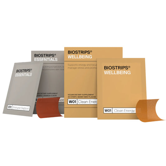 BIOSTRIPS Power Duo bundle featuring Clean Energy and Immune Support quick dissolvable strips