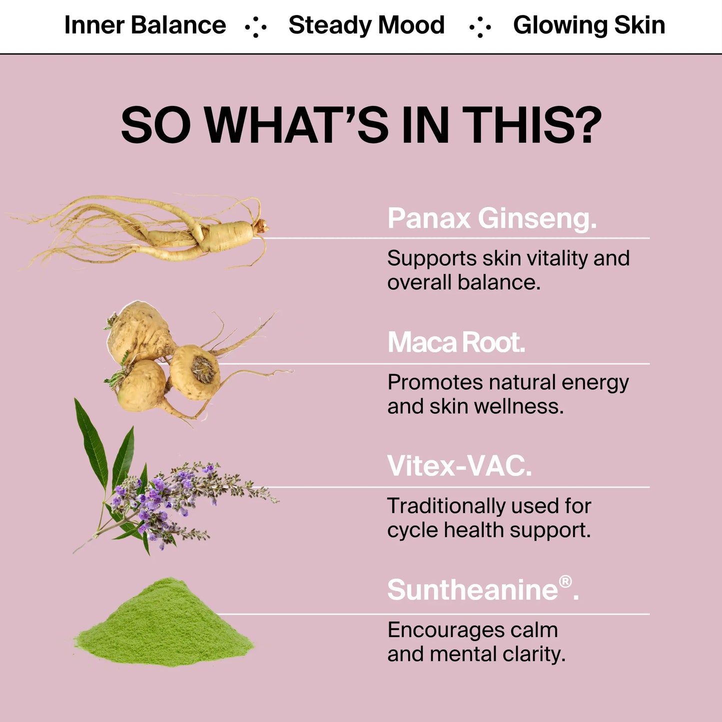 BIOSTRIPS Hormone health ingredients listed with their benefits.