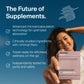 BIOSTRIPS BEAUTY Hormone health supplement packaging with a woman holding it against a blue background featuring all future of supplements and the technology used in making it.