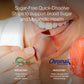 Person taking BIOSTRIPS sugar-free quick-dissolve strips on their tongue with product ingredients listed and benefits.