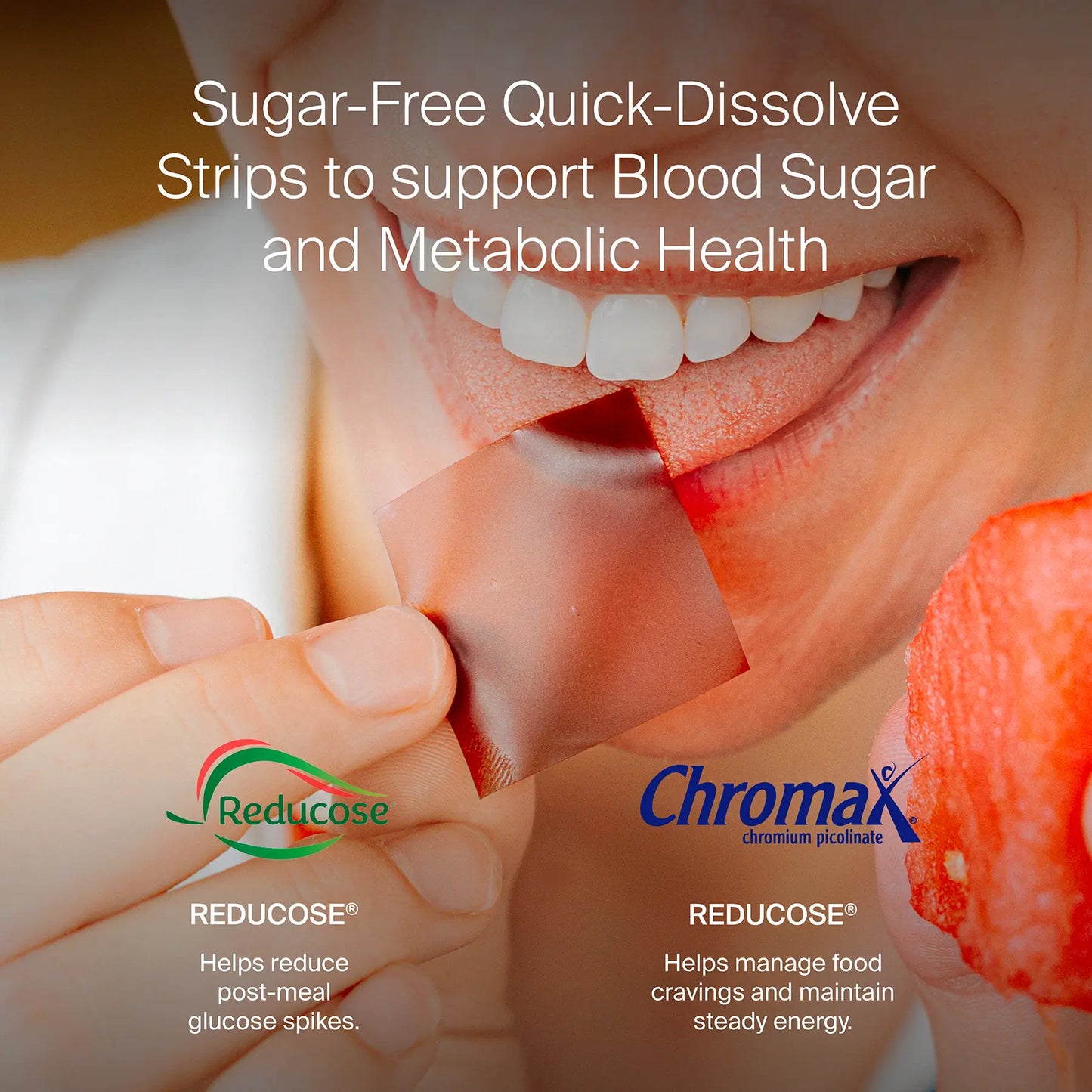 Glucose support sugar free quick dissolve strips to support blood sugar and metabolic health.