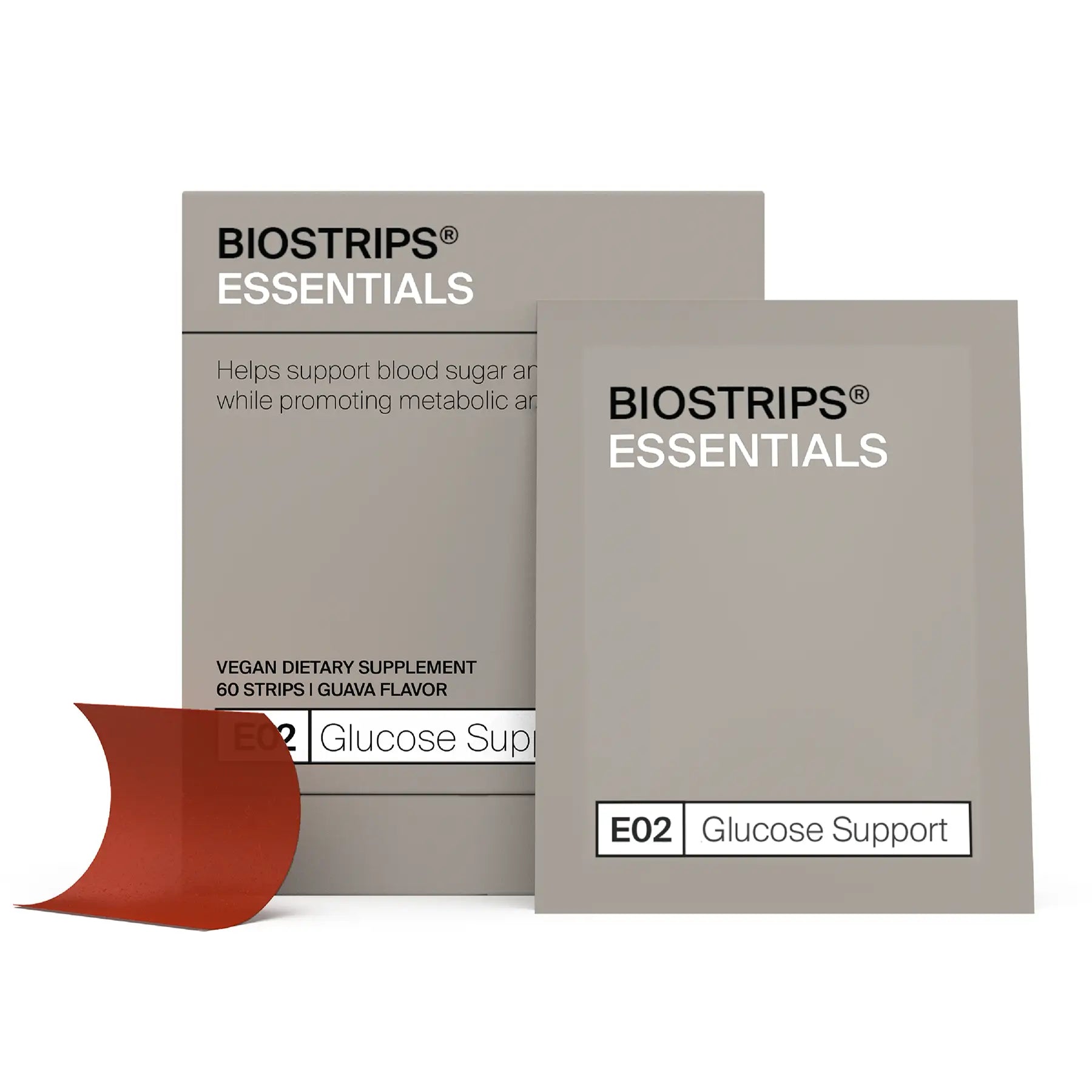 BIOSTRIPS Glucose Support dissolvable strip in packaging for balanced blood sugar support.