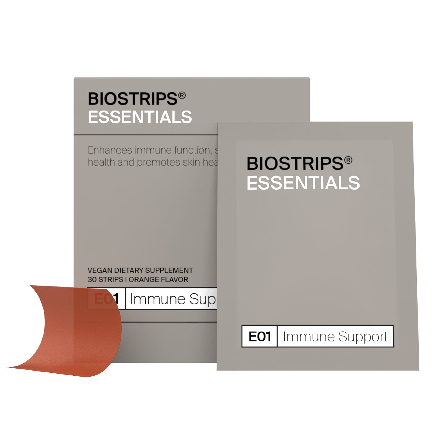 BIOSTRIPS Immune Support dissolvable strip in eco-friendly packaging for daily immune health.