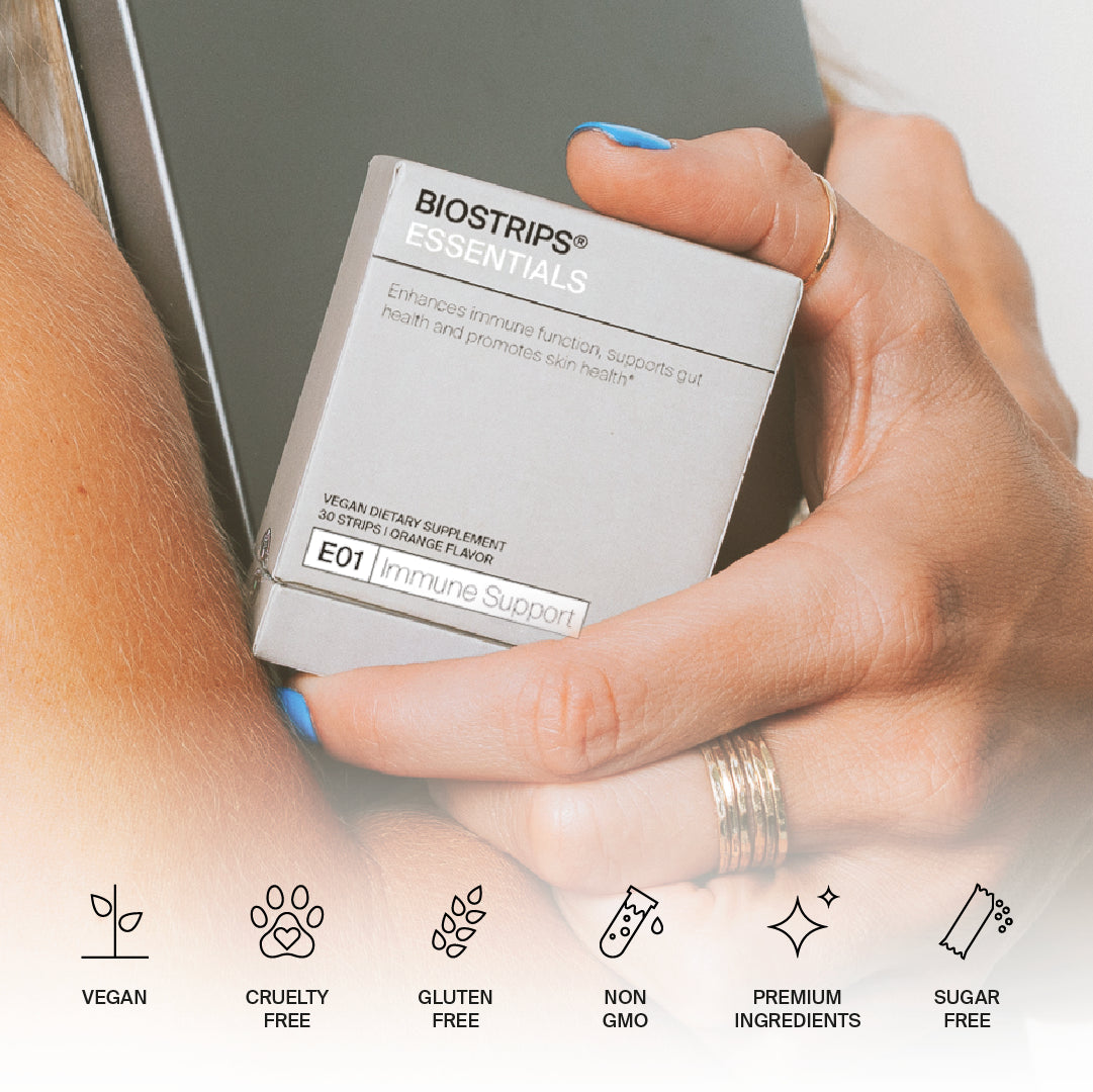 Biostrips immune support which is vegan, cruelty free sugar free and made with premium ingredients