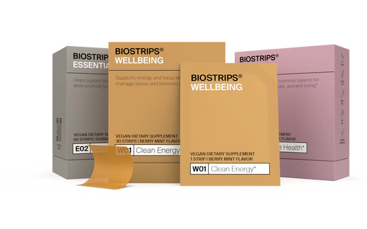 BIOSTRIPS Sugar free dissolvable supplement strips boxes on a white background