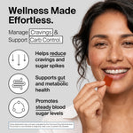 BIOSTRIPS Glucose Support benefits graphic showing how the dissolving strips are intended to help before carb-heavy meals