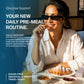 Woman placing a BIOSTRIPS Glucose Support dissolving strip on her tongue as part of a daily pre-meal routine
