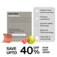 BIOSTRIPS Essentials Glucose Support box, 60 guava-flavored dissolvable strips, shown with a strip and fresh guava beside a feature panel and a first-order discount banner